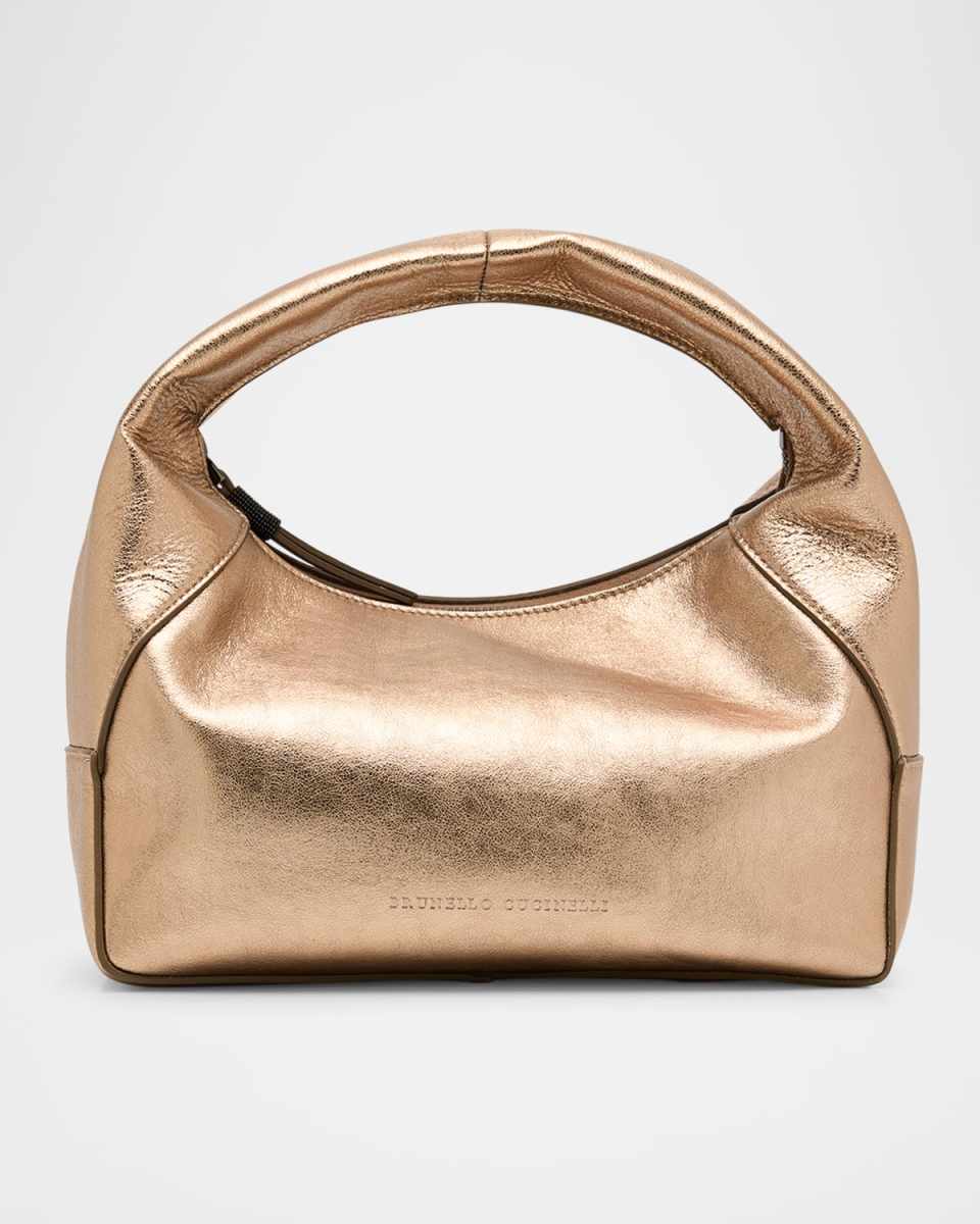 Metallic Leather Top-Handle Bag